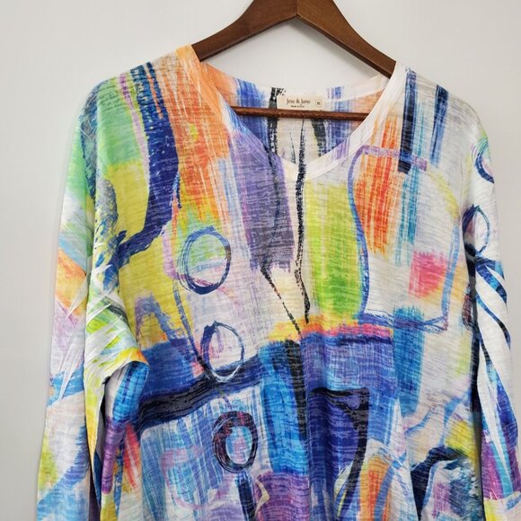 Jess & Jane Womens Abstract Geometric Tunic Top Size XL Colorful Art To Wear - Picture 2 of 8